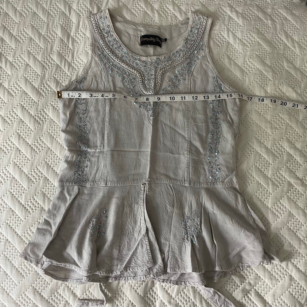 Fairy Tank Top Flutter Sequin Boho Whimsical Cotton Rayon Gray Blue READ4SIZE - Picture 10 of 14